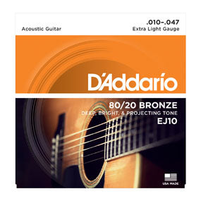 D'Addario EJ10 80/20 Bronze Extra Light Acoustic Guitar Strings