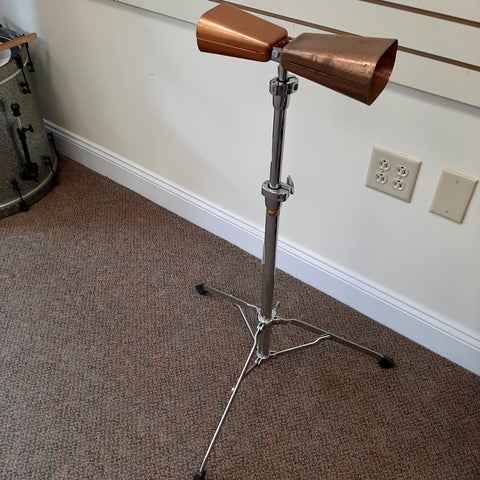 Used Twin Copper Cowbell Set with Stand