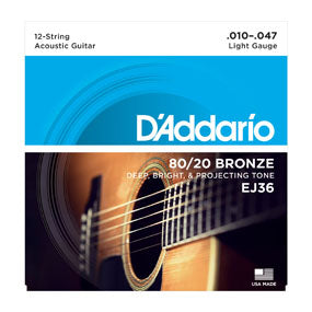 D'Addario EJ36 80/20 12 Sting Bronze Light Acoustic Guitar Strings